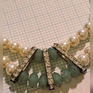 Pearl Double-Strand Necklace with Green Stone Accent